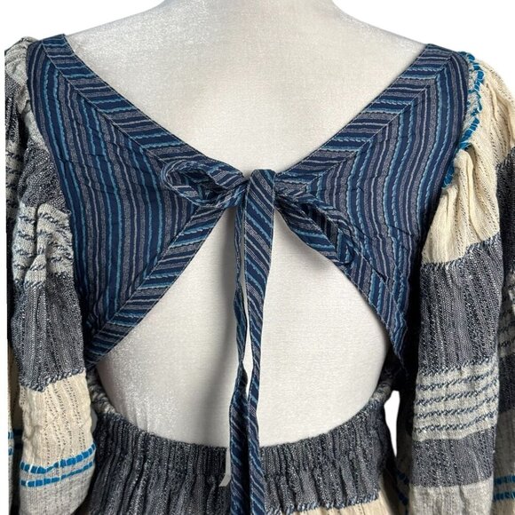 Free People Dress NWT $148 All Lined Up Stripe Blue Gray Tiered Ruffle Hem Sz S - Picture 11 of 13